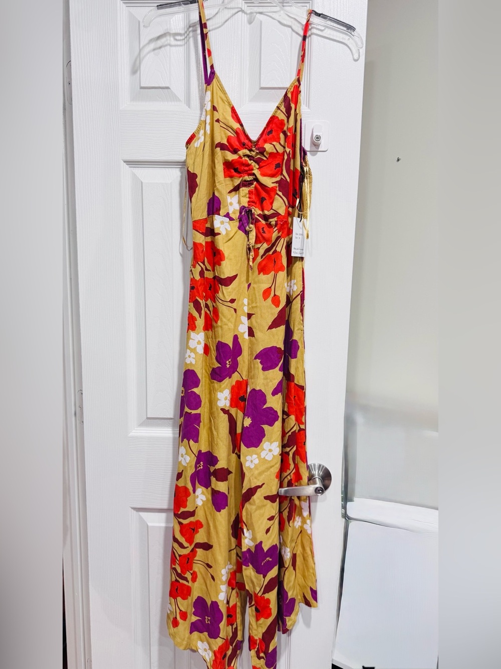 Japna Mustard Floral Slip Jumpsuit with Purple & Orange Print M